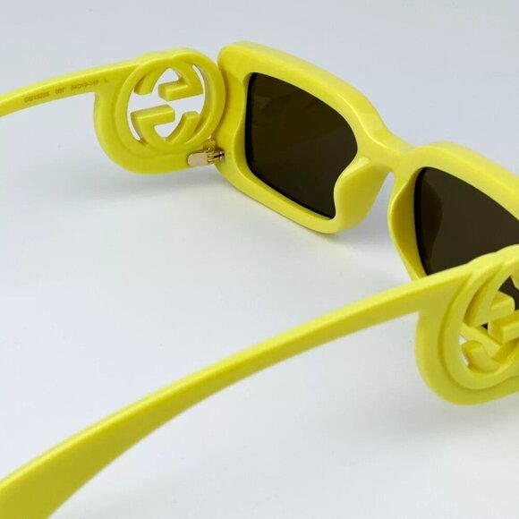NWT Gucci GG1325S-007 Yellow Rectangle 54mm Sunglasses